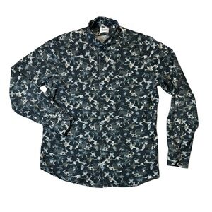 Stenströms mens L Large fitted multi color camo pattern button up shirt EUC